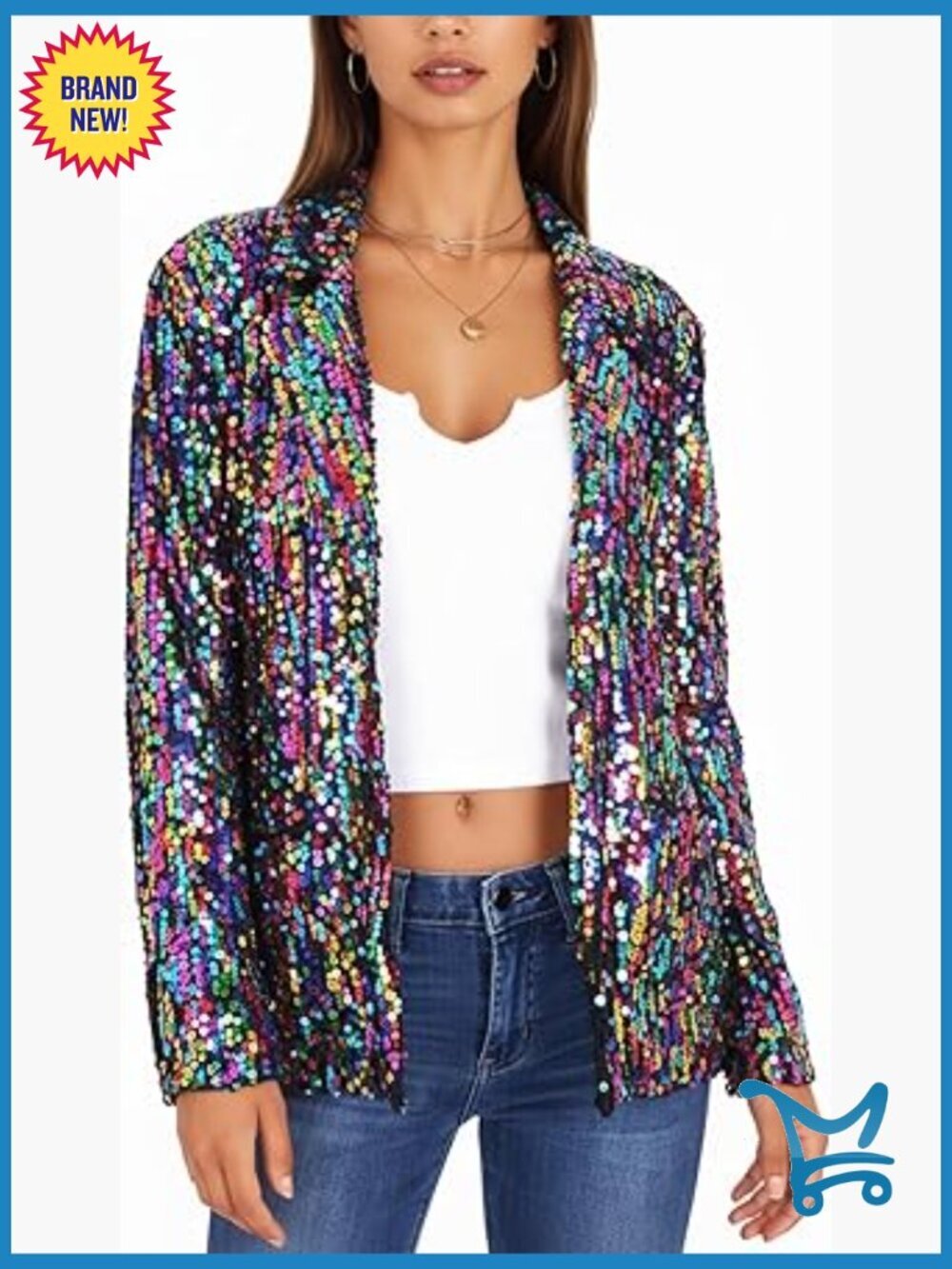 Sequin Blazer Long Sleeve Open Front Work Cardigan with Pockets